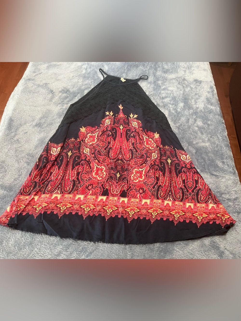 Free People Navy and Red Paisley Print A-Line dress